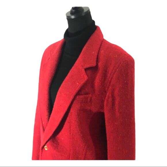 LIZ CLAIBORNE🎄VINTAGE 80s Red Long Blazer multicolor flecks and Shoulder Pads 10 - Picture 9 of 15